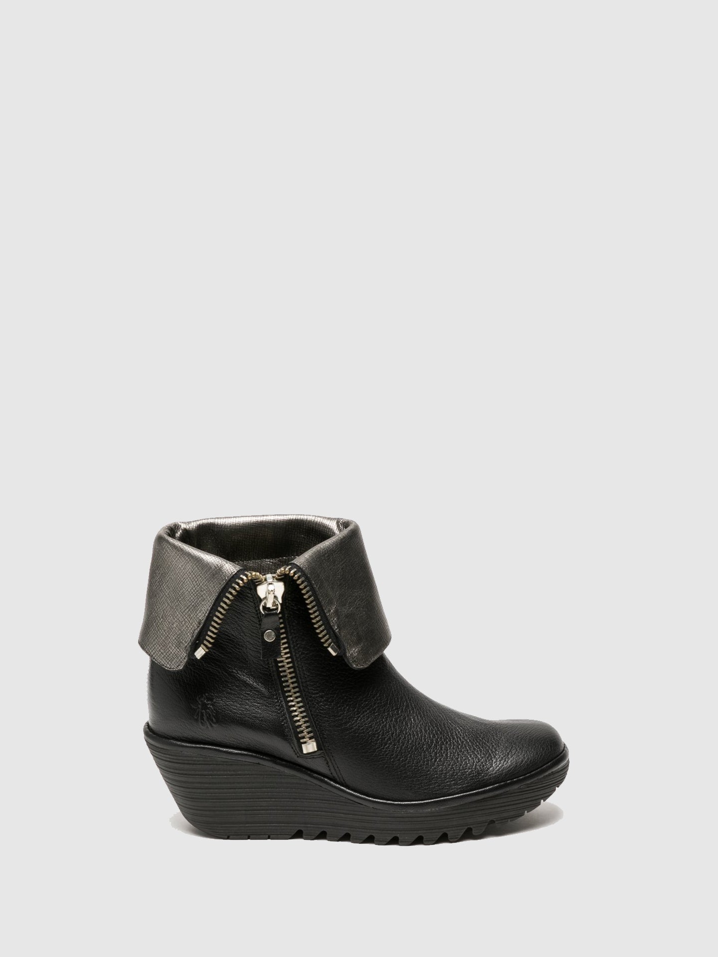 Fly London Coal Black Zip Up Ankle Boots